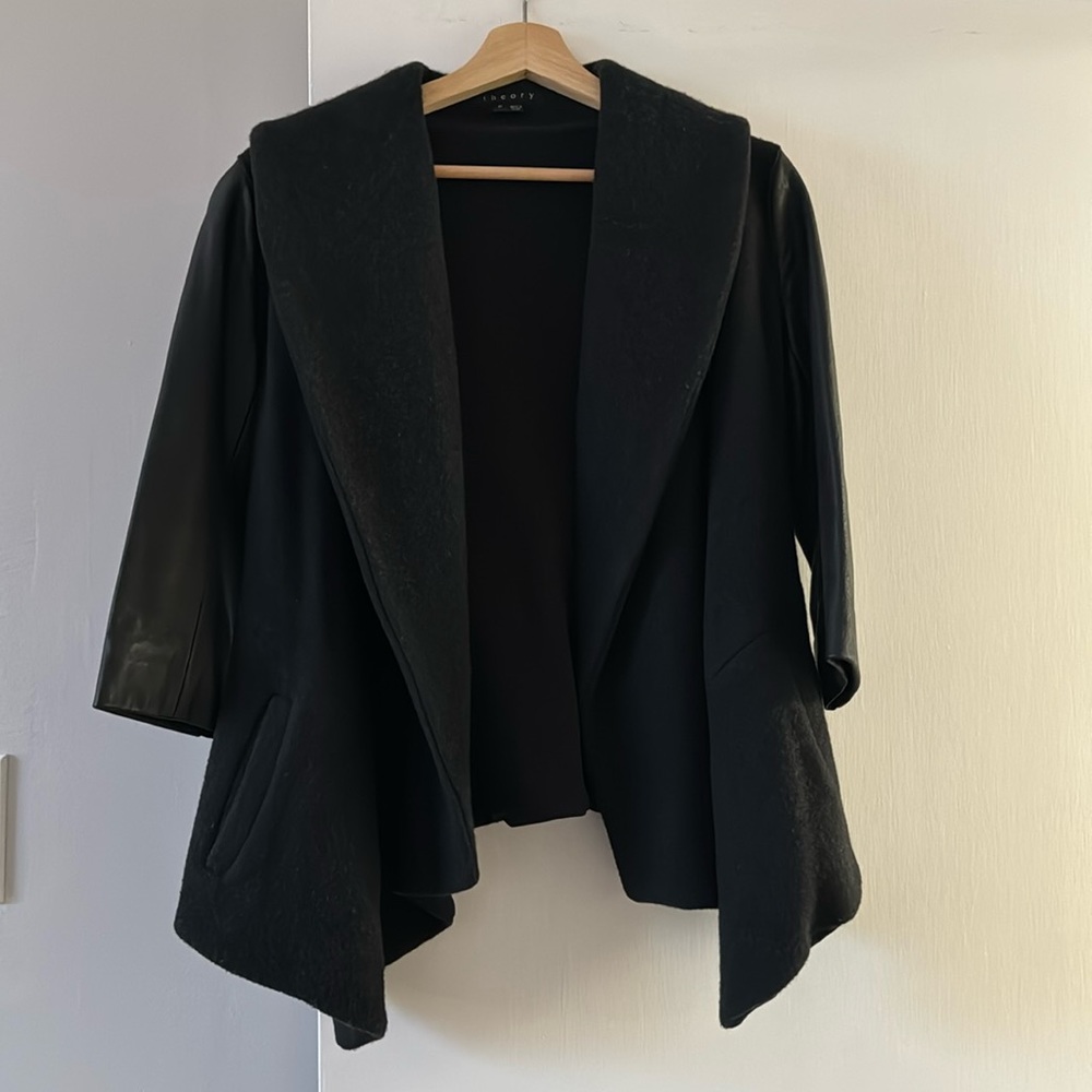 Theory wool jacket with leather 3/4 length sleeves